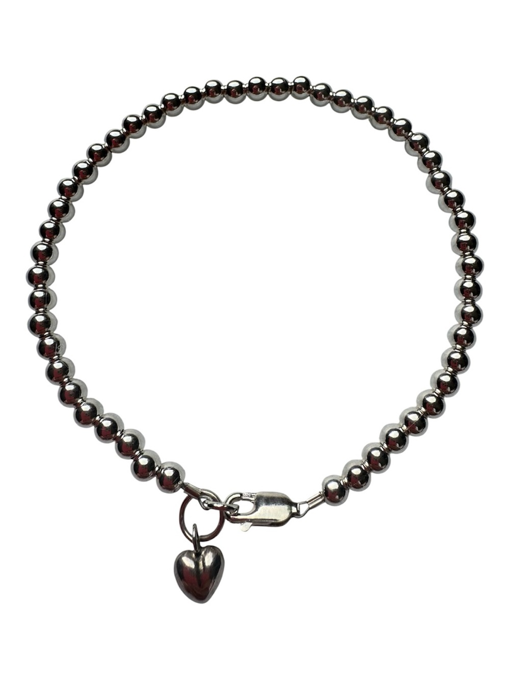 925 Sterling Silver 4mm Beaded Heart Charm Bracelet Handmade NEW